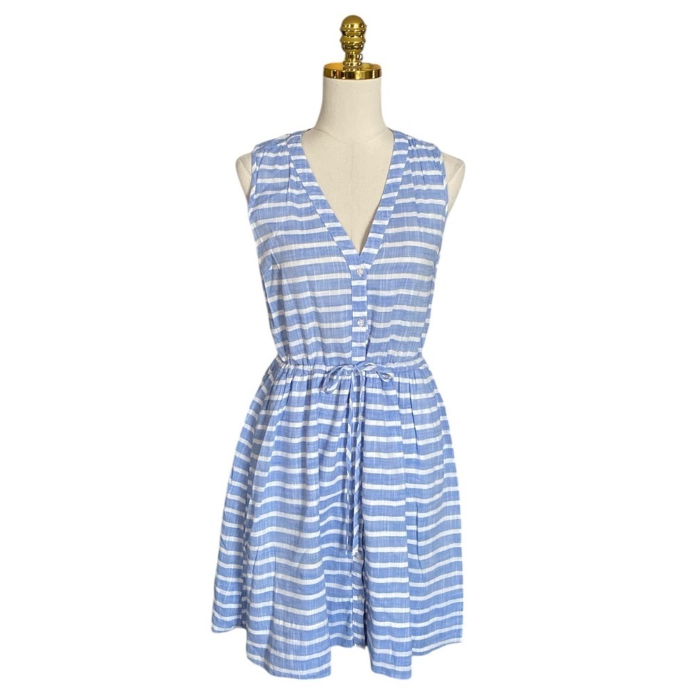 GAP Blue and White Stripes 100% Cotton Sleeveless Button Front Dress Size 4
